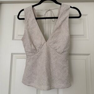 Abercrombie & Fitch Light Beige Linen-Blend V-Neck Camisole
